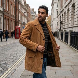 VTG 70s Van Heusen Tan Suede Jacket Coat Removable Fur Size 44